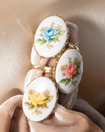 Vintage Japanese porcelain heart locket and matching ring.