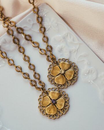 Boho vintage four leaf clover necklace, Cottagecore raw brass shamrock chain necklace