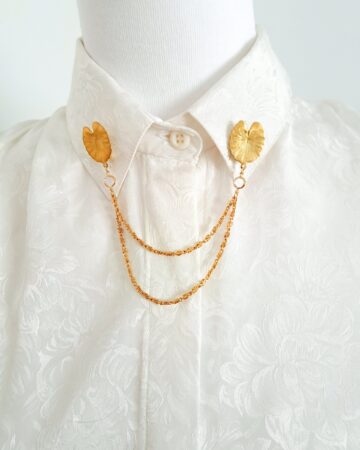 Vintage waterlilly leaf collar pins chain, leaves shirt collar pins.